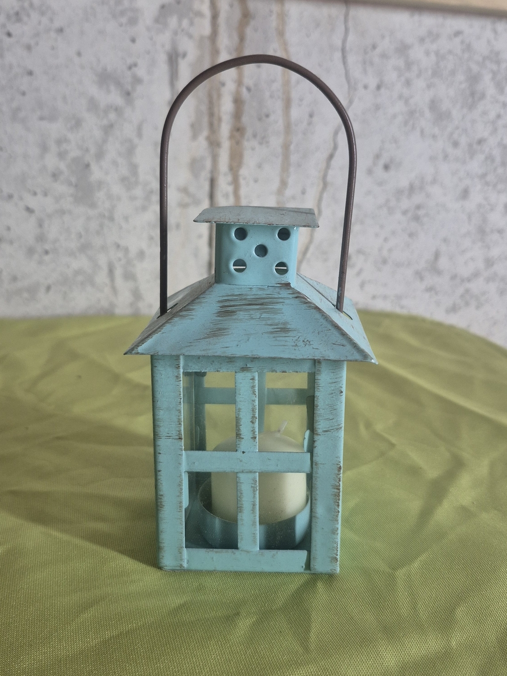 Kate Aspen Turquoise Distressed Metal Lantern with Handle